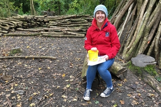 Education manager Vicky ready for woodland maths session