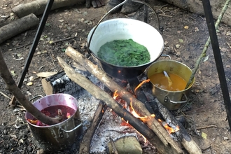 Cooking up natural dyes on a camp fire