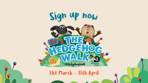 A banner displaying the Hedgehog Walk from 31st March to 13th April 2025
