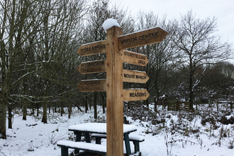 Snow on Brandon Marsh sign post