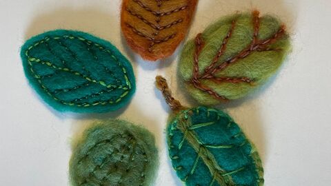 Wet felted leaves of various Autumn colors 