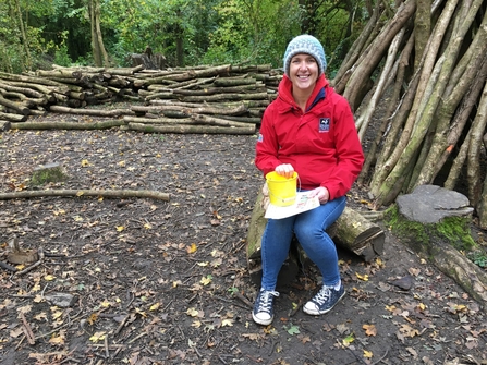 Education manager Vicky ready for woodland maths session, credit Paula Irish WKWT