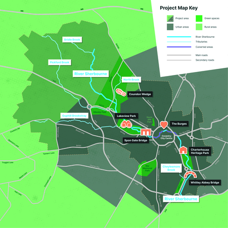 A map showing the designated area of the Sherbourne Valley Project.