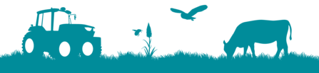 Banner of a tractor, plant, bird of prey and cow