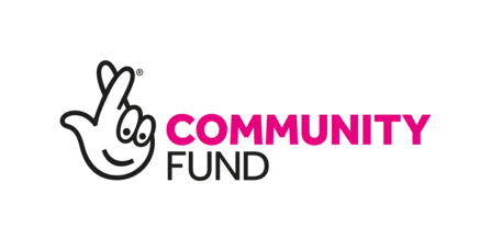 the national lottery community fund logo of a hand with two fingers crossed and a smiley face