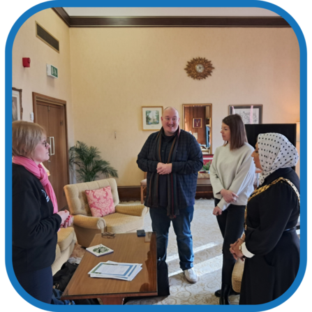 Mayor of Solihull 2024 and staff members from Warwickshire Wildlife Trust meeting in her chambers