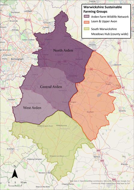 A map of the Warwickshire Sustainable Farming Groups
