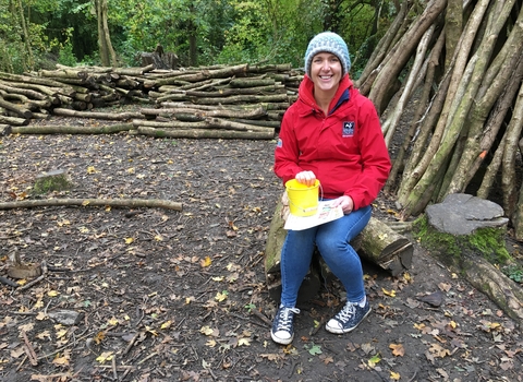 Education manager Vicky ready for woodland maths session